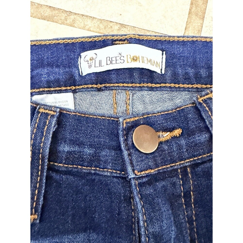 Lil Bee's Bohemian Distressed Bell Bottom Flare Jeans Size 7 High Rise USA Made - Picture 8 of 8